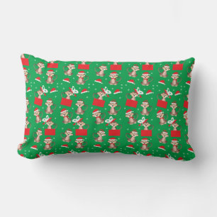 Monkey Christmas Pattern Green Red Lumbar Cushion