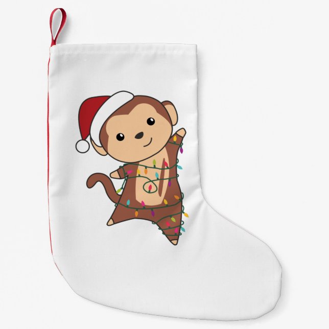 Monkey Christmas Snow Winter Animals Monkeys Adult Small Christmas Stocking (Front)