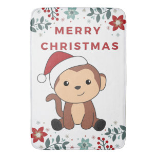 Monkey Christmas Snow Winter Animals Monkeys Bath  Mat