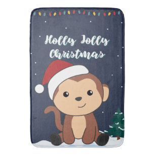 Monkey Christmas Snow Winter Animals Monkeys Bath  Mat