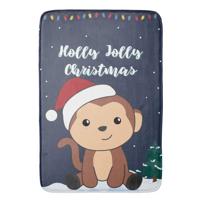 Monkey Christmas Snow Winter Animals Monkeys Bath  Mat (Front Vertical)
