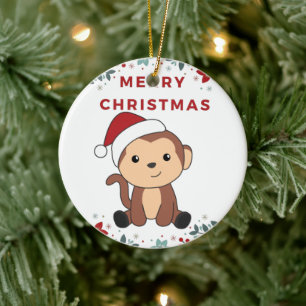 Monkey Christmas Snow Winter Animals Monkeys Ceram Ceramic Tree Decoration