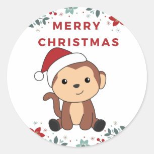 Monkey Christmas Snow Winter Animals Monkeys Class Classic Round Sticker