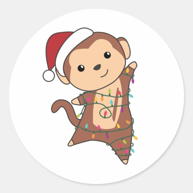 Monkey Christmas Snow Winter Animals Monkeys Classic Round Sticker (Front)