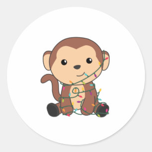 Monkey Christmas Snow Winter Animals Monkeys Classic Round Sticker