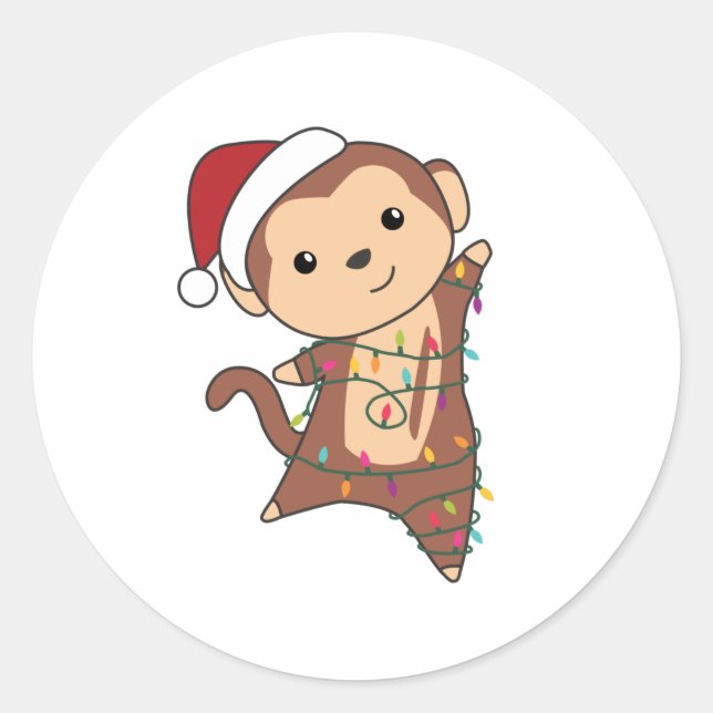 Monkey Christmas Snow Winter Animals Monkeys Classic Round Sticker (Front)