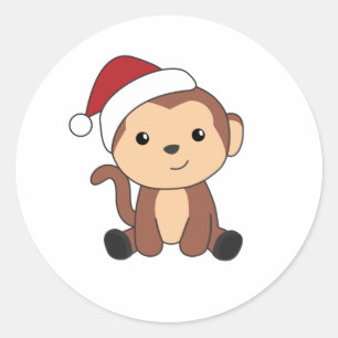 Monkey Christmas Snow Winter Animals Monkeys Classic Round Sticker