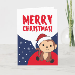 Monkey Christmas Snow Winter Animals Monkeys Holid Holiday Card