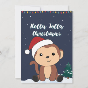 Monkey Christmas Snow Winter Animals Monkeys Holid Holiday Card