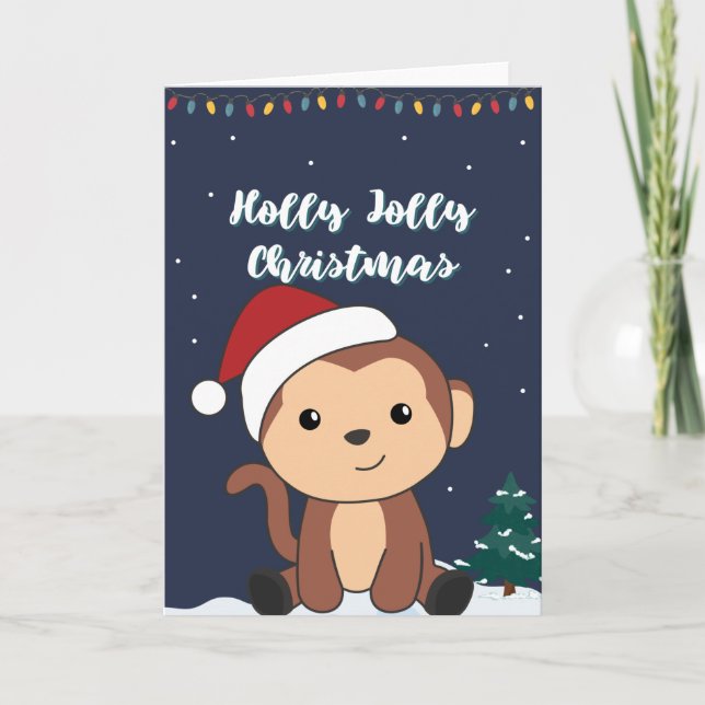 Monkey Christmas Snow Winter Animals Monkeys Holid Holiday Card (Front)