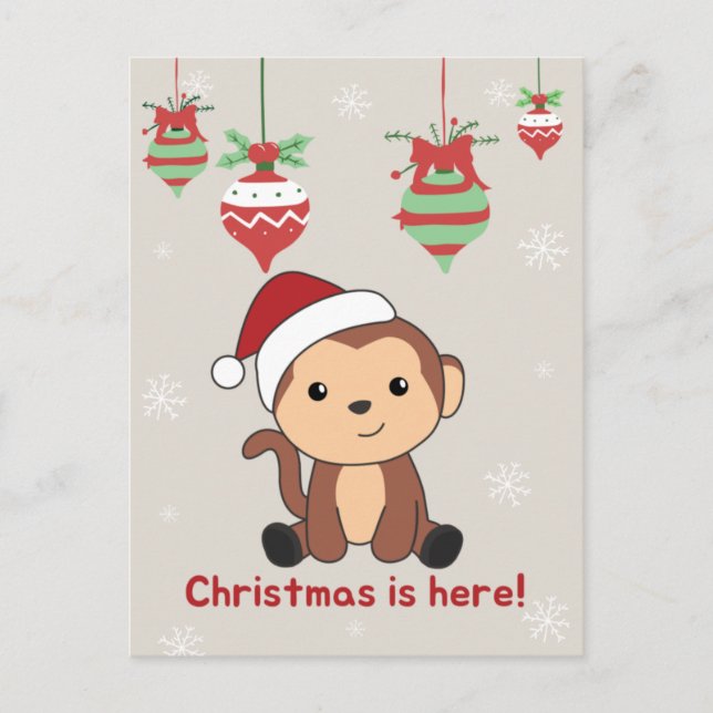 Monkey Christmas Snow Winter Animals Monkeys Holid Holiday Postcard (Front)