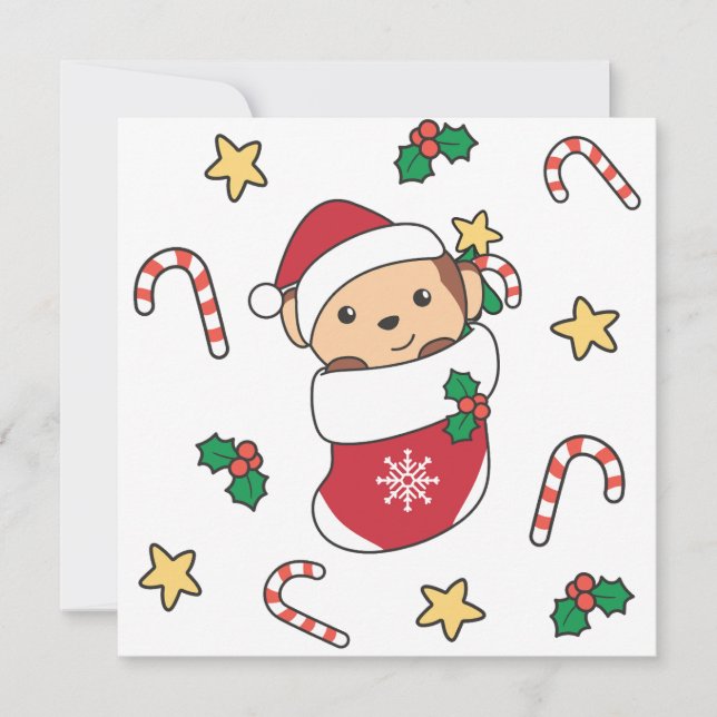 Monkey Christmas Snow Winter Animals Monkeys Holiday Card (Front)