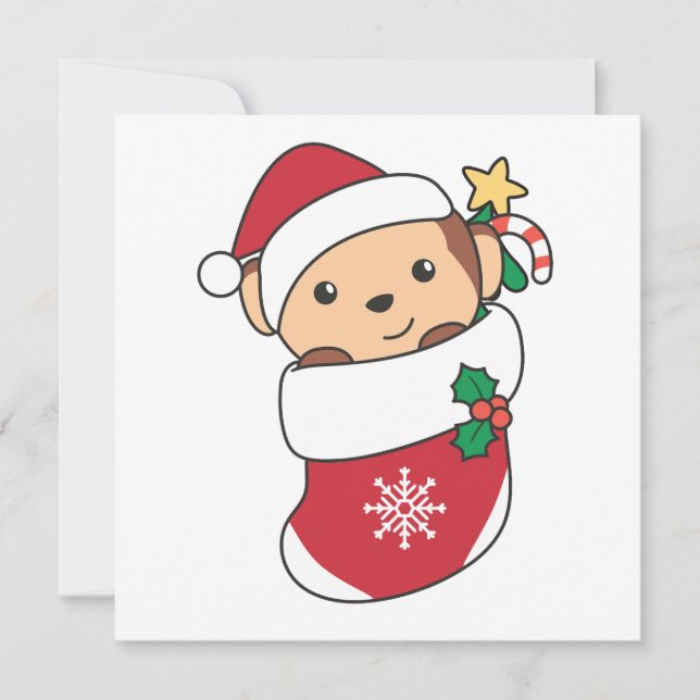 Monkey Christmas Snow Winter Animals Monkeys Holiday Card (Front)