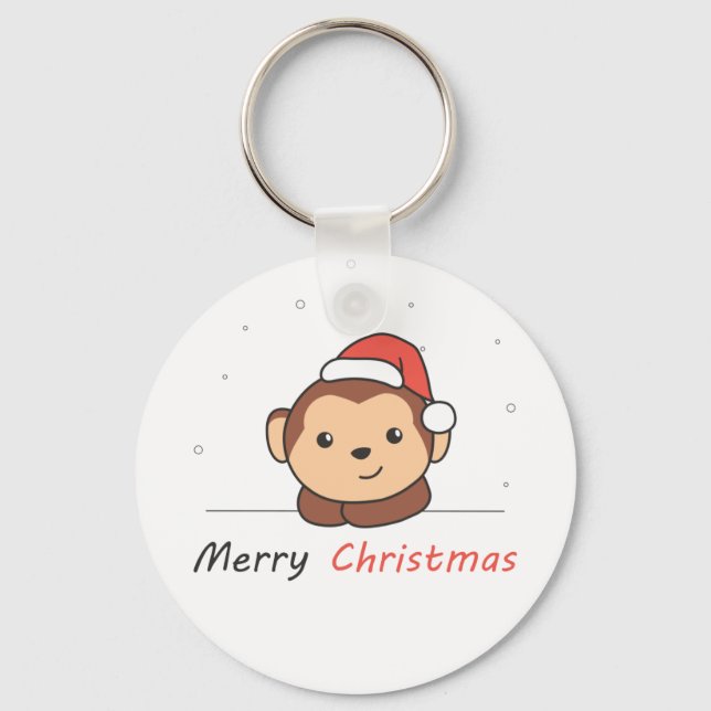 Monkey Christmas Snow Winter Animals Monkeys Key Ring (Front)