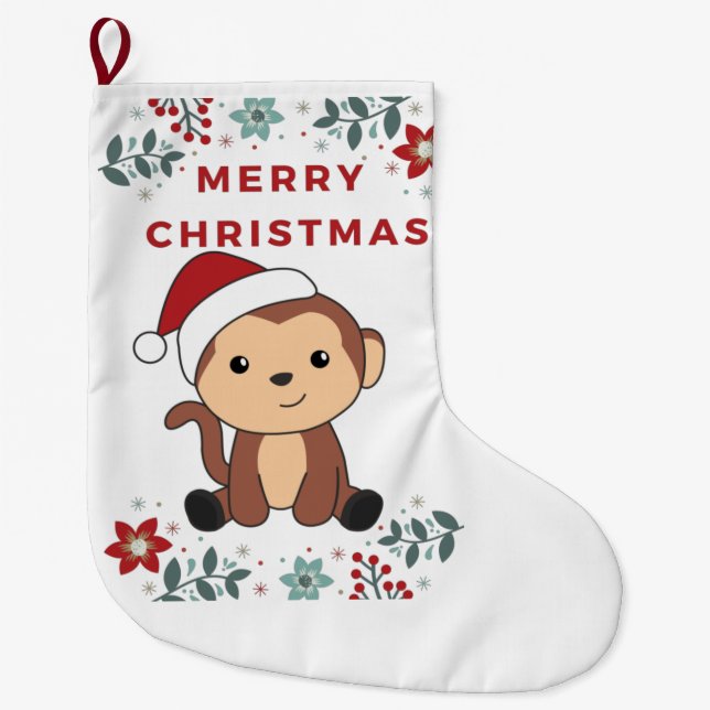 Monkey Christmas Snow Winter Animals Monkeys Large Stocking (Front)
