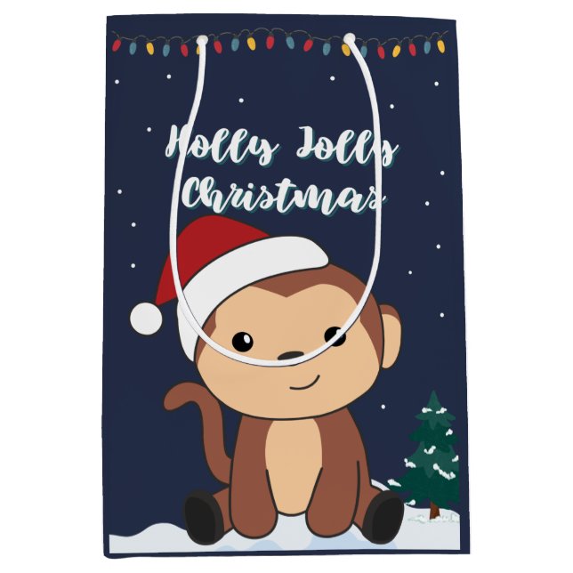 Monkey Christmas Snow Winter Animals Monkeys Mediu Medium Gift Bag (Front)