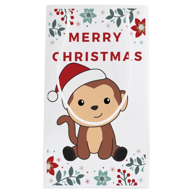 Monkey Christmas Snow Winter Animals Monkeys Small Gift Bag (Front)