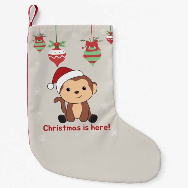 Monkey Christmas Snow Winter Animals Monkeys Small Small Christmas Stocking (Front)