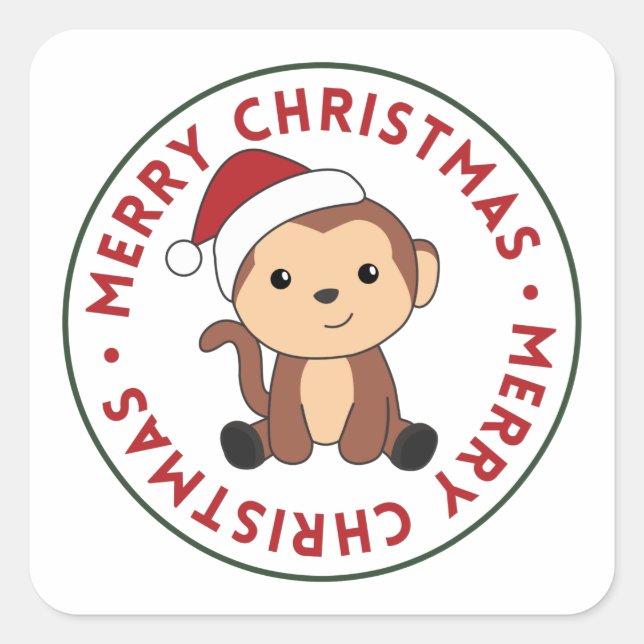 Monkey Christmas Snow Winter Animals Monkeys Squar Square Sticker (Front)