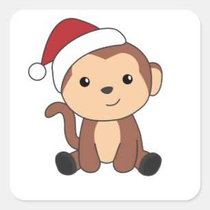 Monkey Christmas Snow Winter Animals Monkeys Square Sticker