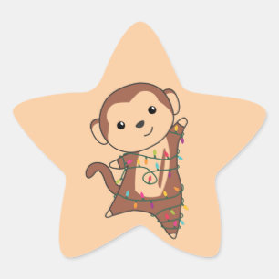 Monkey Christmas Snow Winter Animals Monkeys Star  Star Sticker