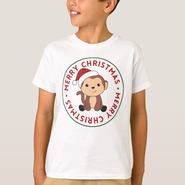 Monkey Christmas Snow Winter Animals Monkeys T-Shirt (Front)