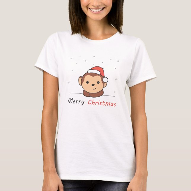 Monkey Christmas Snow Winter Animals Monkeys T-Shirt (Front)
