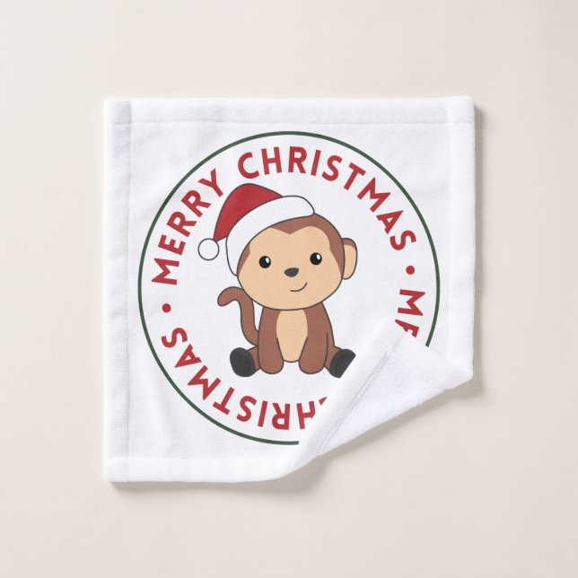 Monkey Christmas Snow Winter Animals Monkeys Wash  Cloth (Wash Cloth)