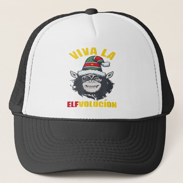 Monkey Christmas, Viva la Evolution Revolution Trucker Hat (Front)