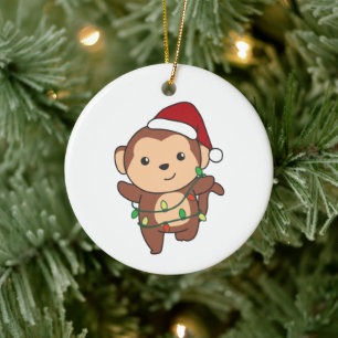 Monkey Christmas Winter Animals Monkeys Ceramic Or Ceramic Tree Decoration