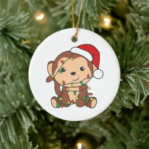 Monkey Christmas Winter Animals Monkeys Ceramic Tree Decoration