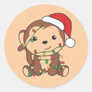 Monkey Christmas Winter Animals Monkeys Classic Ro Classic Round Sticker
