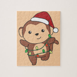 Monkey Christmas Winter Animals Monkeys Jigsaw Puz Puzzle