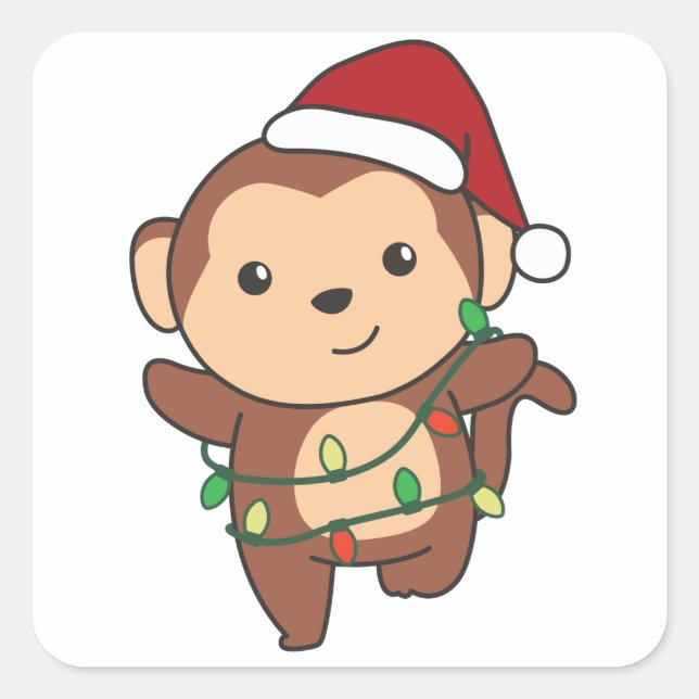 Monkey Christmas Winter Animals Monkeys Square Sti Sticker (Front)