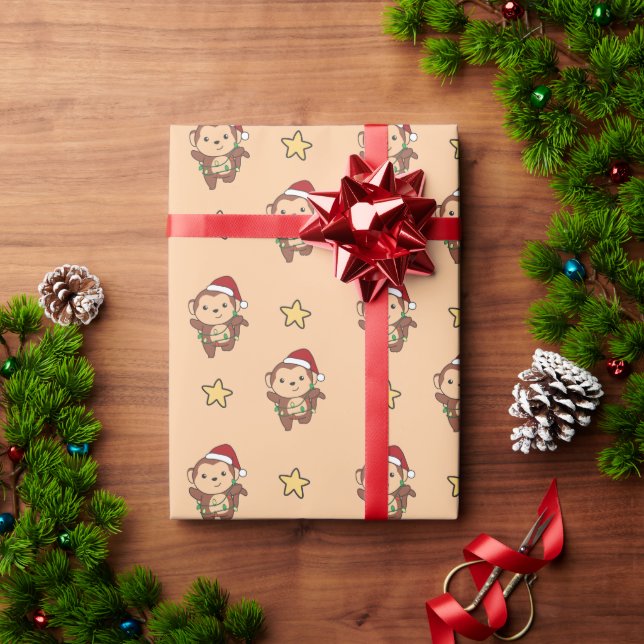 Monkey Christmas Winter Animals Monkeys Wrapping P Wrapping Paper (Holiday Gift)