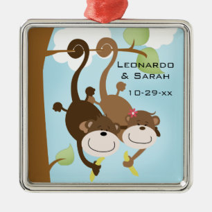 Monkey Couple in Tree Custom Ornament