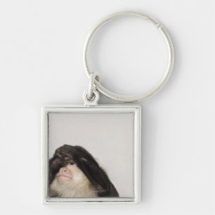 Monkey covering its eyes key ring