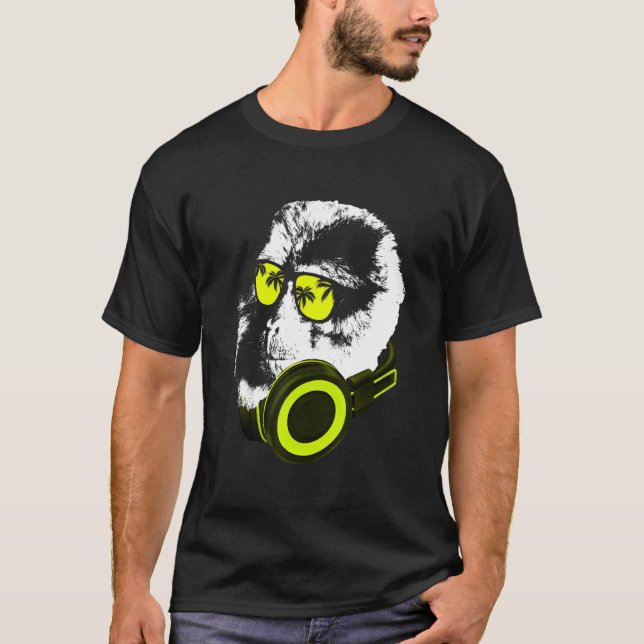 Monkey Dj With Headphones And Sunglasses  Party T-Shirt (Front)