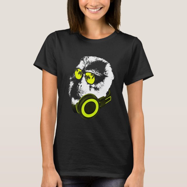 Monkey Dj With Headphones And Sunglasses  Party T-Shirt (Front)