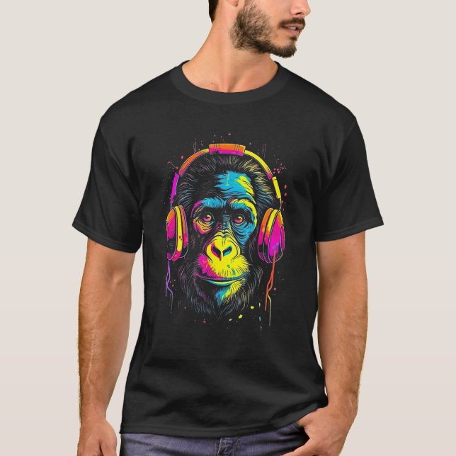 Monkey DJ with Headphones  Music Deejay Disc Jocke T-Shirt (Front)