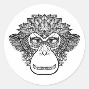 Monkey Doodle Face Classic Round Sticker