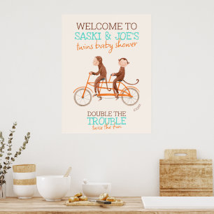Monkey Double Trouble Twins Shower Welcome Sign
