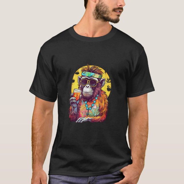 Monkey Drinking Beer Funny Beer Drinker Drunk Gori T-Shirt (Front)