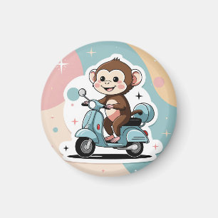 Monkey driving a scooter magnet