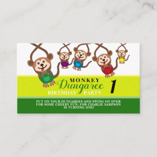 Monkey Dungaree, Children's Birthday Party Ticket Enclosure Card