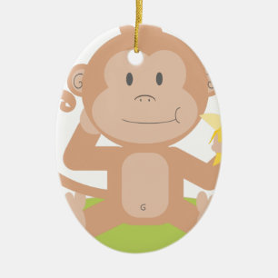 Monkey Eating Banana Ceramic Tree Decoration