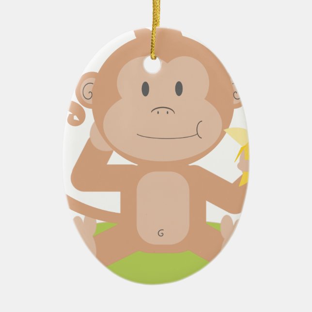 Monkey Eating Banana Ceramic Tree Decoration (Front)