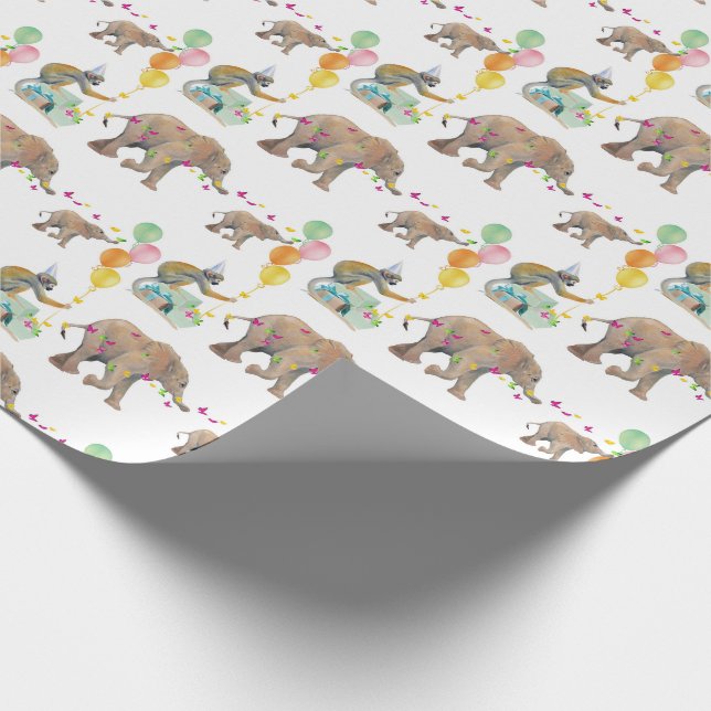 Monkey Elephant Balloon Party Birthday Gift Wrap (Corner)