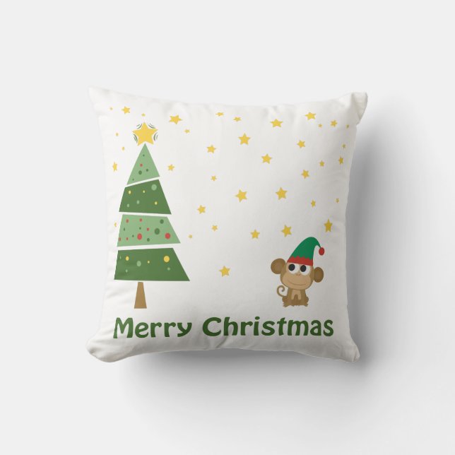 Monkey Elf Christmas Scene Cushion (Front)