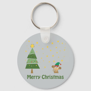Monkey Elf Christmas Scene Key Ring